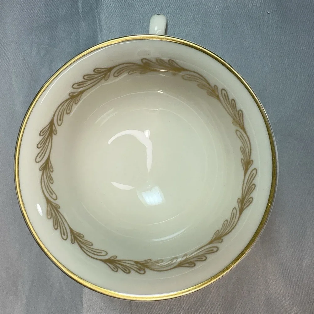 Tiffany & Co Gold Laurel Teacup and Saucer Set Cream Porcelain Japan‎ Gilt Rim